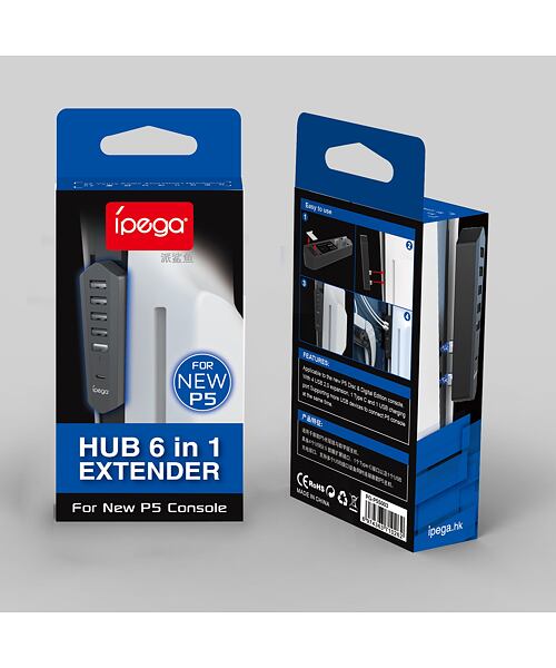 iPega P5S003 USB/USB-C HUB pro PS5 Slim/PS5 Pro Black