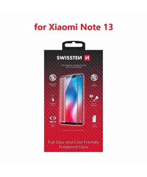 SKLO SWISSTEN FULL GLUE, COLOR FRAME, CASE FRIENDLY PRO XIAOMI NOTE 13 ČERNÉ