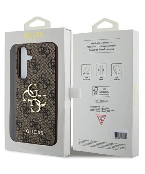 Guess PU 4G Metal Logo Zadní Kryt pro Samsung Galaxy A55 5G Brown
