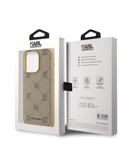 Karl Lagerfeld PU Karl Heads Pattern Magsafe Zadní Kryt pro iPhone 14 Pro Max Beige