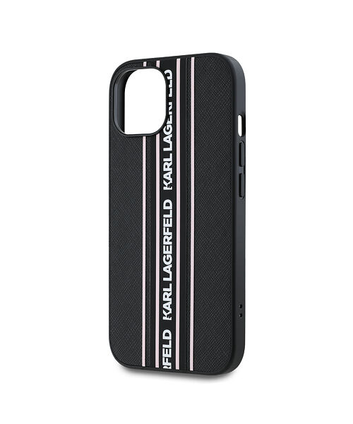 Karl Lagerfeld PU Saffiano Athleisure Stripe and Strap Zadní Kryt pro iPhone 15 Pink