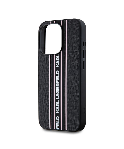 Karl Lagerfeld PU Saffiano Athleisure Stripe and Strap Zadní Kryt pro iPhone 15 Pro Max Pink