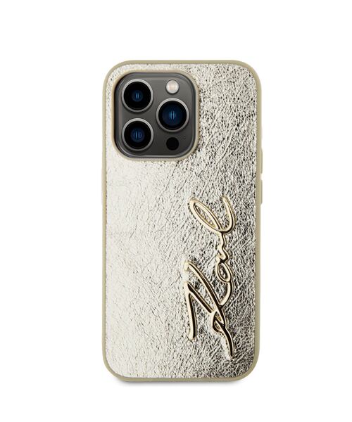 Karl Lagerfeld Wrinkled PU Signature Logo Zadní Kryt pro iPhone 15 Pro Max Gold