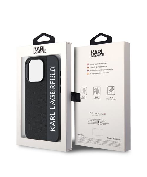 Karl Lagerfeld PU Saffiano Rhinestone Charm Zadní Kryt pro iPhone 15 Pro Max Black