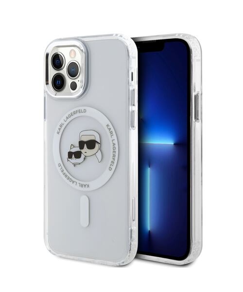 Karl Lagerfeld IML K&CH Heads Metal Frame MagSafe Zadní Kryt pro iPhone 12/12 Pro Transparent