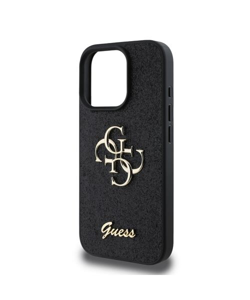 Guess PU Fixed Glitter 4G Metal Logo Zadní Kryt pro iPhone 16 Pro Max Black