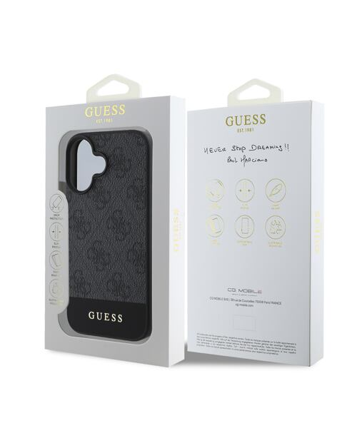 Guess PU 4G Stripe Zadní Kryt pro iPhone 16 Grey