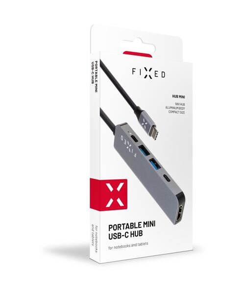 5-portový hliníkový USB-C FIXED HUB Mini pro notebooky a tablety, šedý