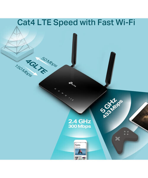 TP-Link Archer MR200 4G LTE WiFi AC750 Router, 4xFE ports