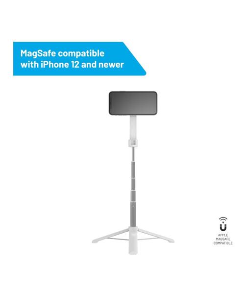 Selfie stick s tripodem FIXED MagSnap s podporou MagSafe a bezdrátovou spouští, bílý
