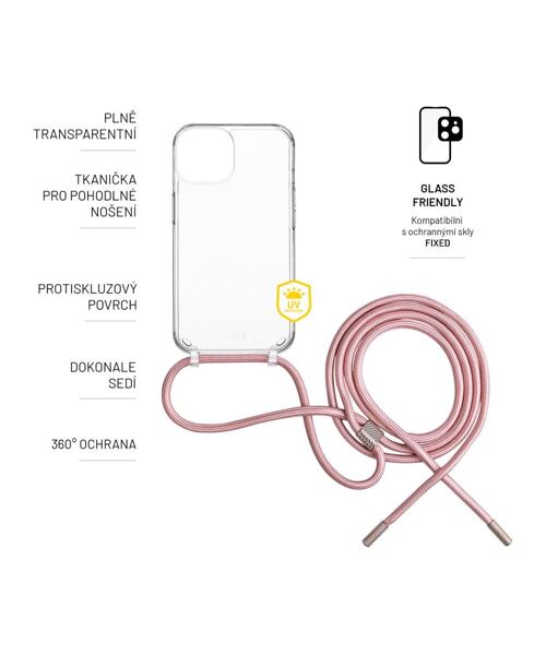 Pouzdro FIXED Pure Neck s růžovou šňůrkou na krk pro Samsung Galaxy S24+