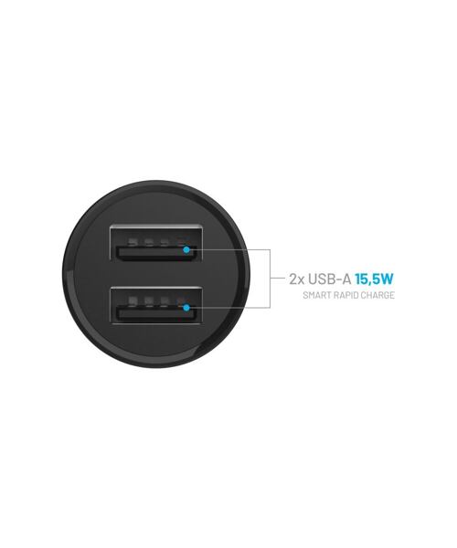 Set autonabíječky FIXED s 2xUSB výstupem a USB/micro USB kabelu, 1 metr, 15W Smart Rapid Charge, čer