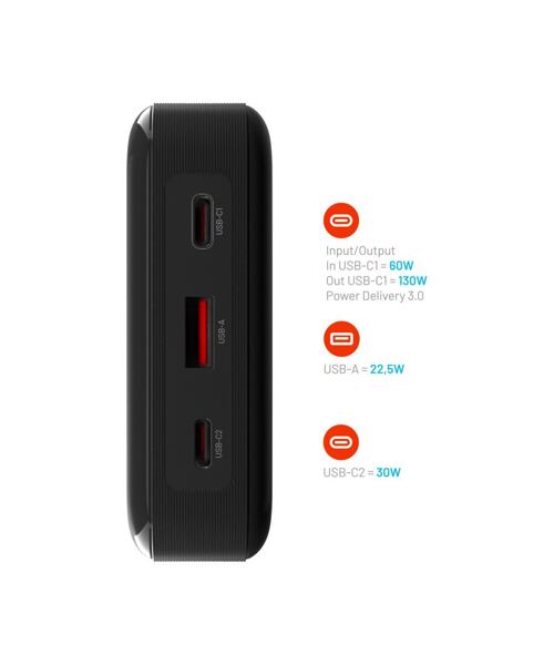 Powerbanka FIXED Zen 20 Pro s LCD displejem a výstupem 130W, 20 000 mAh, černá