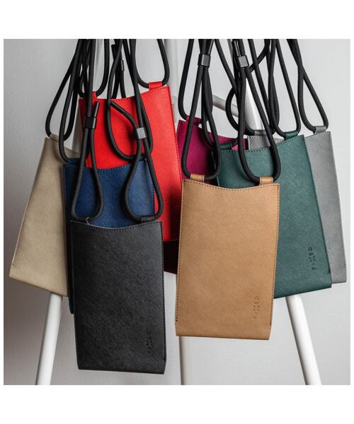 Taštička přes rameno s kapsou FIXED Verona s černou šňůrkou pro mobilní telefony do 7", krémová