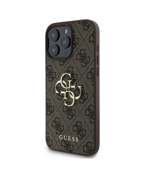 Guess PU 4G Metal Logo Zadní Kryt pro iPhone 16 Pro Brown