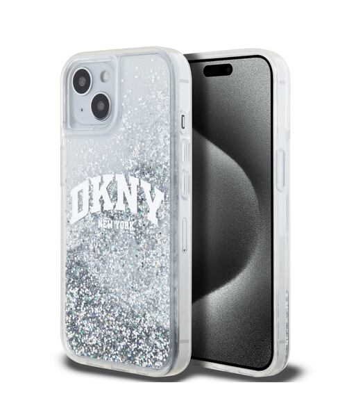 DKNY Liquid Glitter Arch Logo Zadní Kryt pro iPhone 15 Transparent