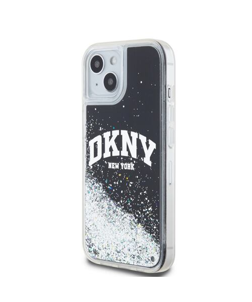 DKNY Liquid Glitter Arch Logo Zadní Kryt pro iPhone 14 Black