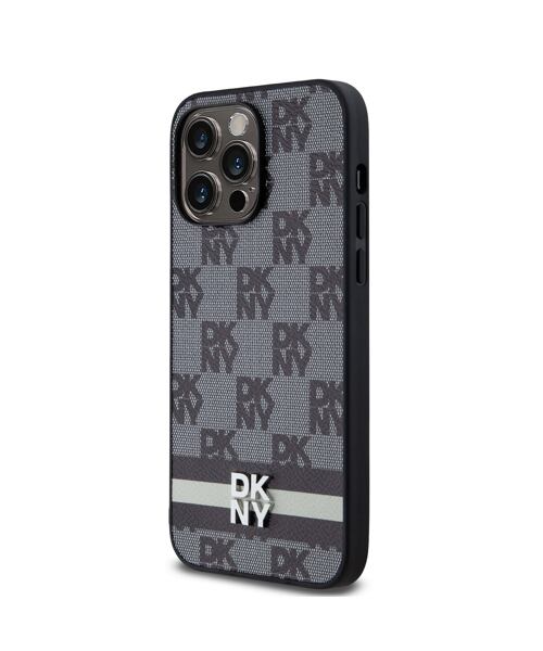 DKNY PU Leather Checkered Pattern and Stripe Zadní Kryt pro iPhone 15 Pro Max Black