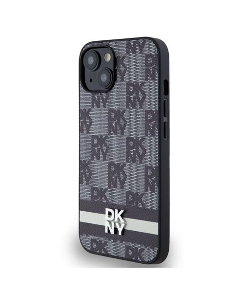 DKNY PU Leather Checkered Pattern and Stripe Zadní Kryt pro iPhone 14 Black