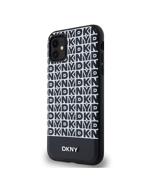 DKNY PU Leather Repeat Pattern Bottom Stripe MagSafe Zadní Kryt pro iPhone 11 Black
