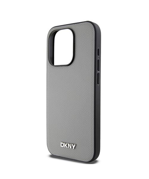 DKNY PU Leather Silver Metal Logo Magsafe Zadní Kryt pro iPhone 14 Pro Grey