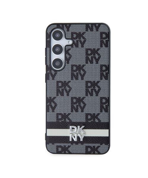 DKNY PU Leather Checkered Pattern and Stripe Zadní Kryt pro Samsung Galaxy S24+ Black