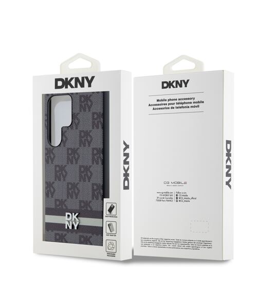 DKNY PU Leather Checkered Pattern and Stripe Zadní Kryt pro Samsung Galaxy S24 Ultra Black