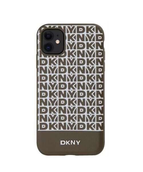 DKNY PU Leather Repeat Pattern Bottom Stripe MagSafe Zadní Kryt pro iPhone 11 Brown