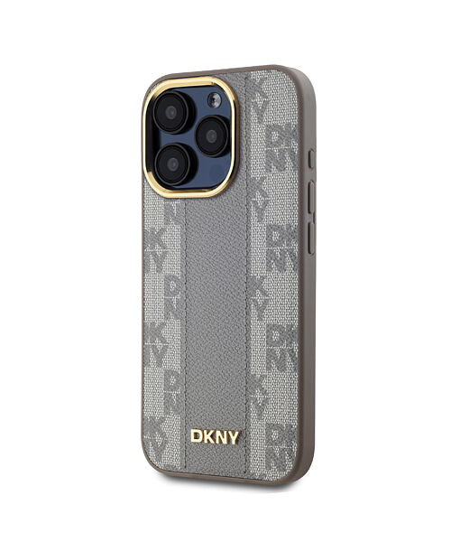 DKNY PU Leather Checkered Pattern Magsafe Zadní Kryt pro iPhone 15 Pro Max Beige