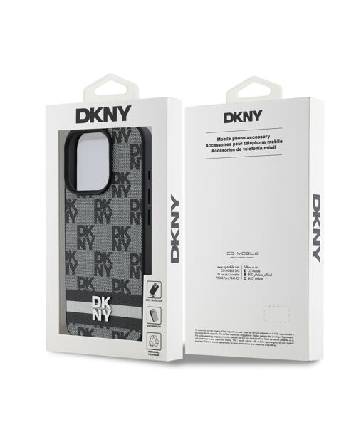 DKNY PU Leather Checkered Pattern and Stripe Zadní Kryt pro iPhone 16 Pro Max Black
