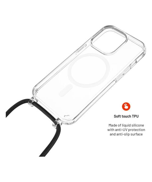 Pouzdro FIXED MagPure Neck s černou šňůrkou na krk pro Apple iPhone 16 Plus