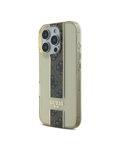 Guess IML Middle 4G Stripe Zadní Kryt pro iPhone 16 Pro Brown