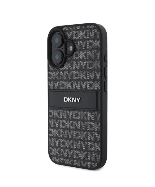 DKNY PU Leather Repeat Pattern Tonal Stripe Zadní Kryt pro iPhone 16 Plus Black