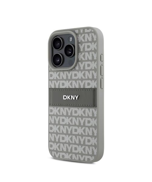 DKNY PU Leather Repeat Pattern Tonal Stripe Zadní Kryt pro iPhone 16 Pro Max Beige