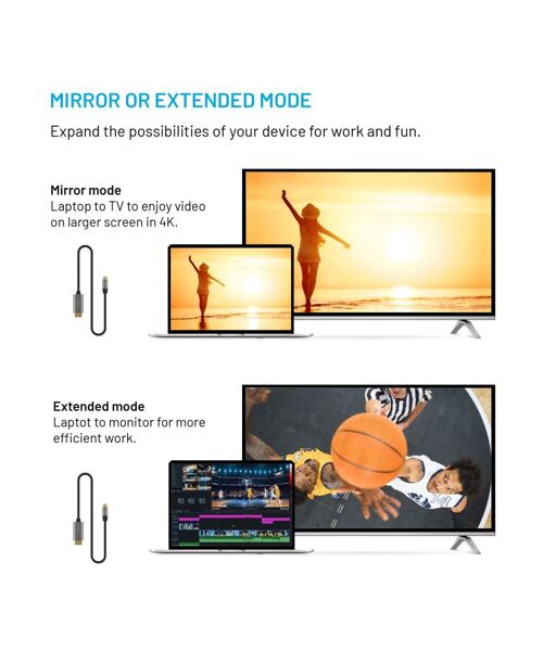 Video kabel FIXED s konektory USB-C/HDMI, USB-C 3.1 Gen 2 18Gbps, HDMI 2.0 4K60Hz, 2m, šedý