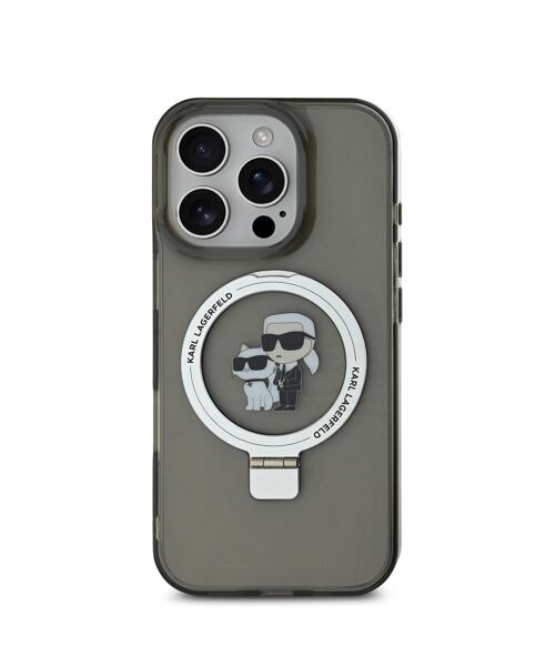 Karl Lagerfeld Ringstand Karl and Choupette MagSafe Zadní Kryt pro iPhone 16 Pro Max Black