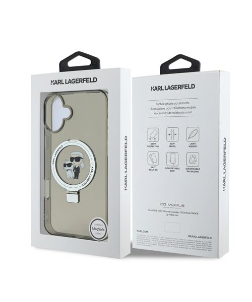 Karl Lagerfeld Ringstand Karl and Choupette MagSafe Zadní Kryt pro iPhone 16 Black