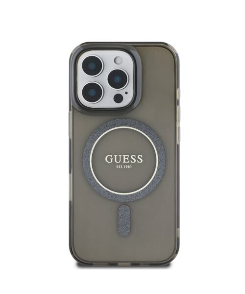 Guess IML Glitter Ring MagSafe Zadní Kryt pro iPhone 16 Pro Max Black