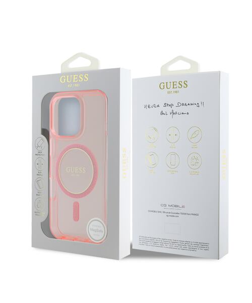 Guess IML Glitter Ring MagSafe Zadní Kryt pro iPhone 16 Pro Pink