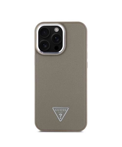 Guess PU Grained Triangle Logo MagSafe Zadní Kryt pro iPhone 16 Pro Max Brown