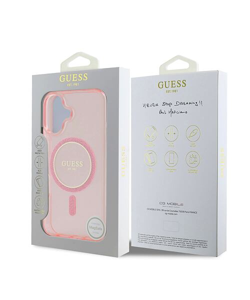 Guess IML Glitter Ring MagSafe Zadní Kryt pro iPhone 16 Pink