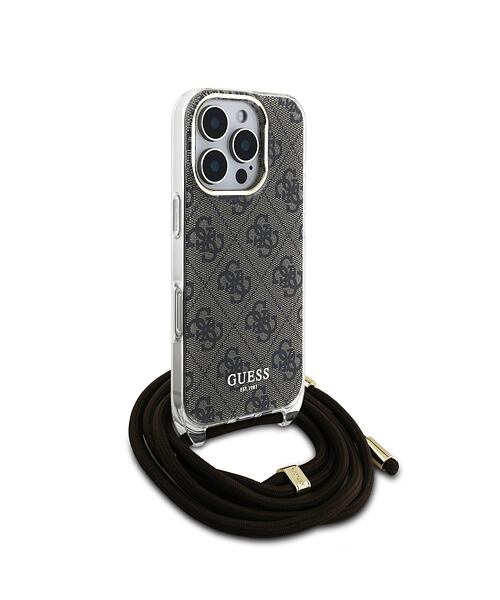 Guess IML 4G Printed Crossbody Popruh Zadní Kryt pro iPhone 16 Pro Brown