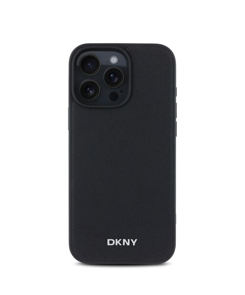 DKNY PU Leather Silver Metal Logo Magsafe Zadní Kryt pro iPhone 16 Pro Black