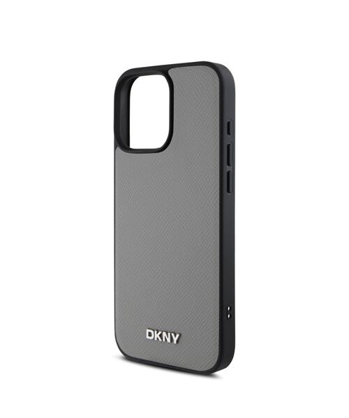 DKNY PU Leather Silver Metal Logo Magsafe Zadní Kryt pro iPhone 16 Pro Max Grey