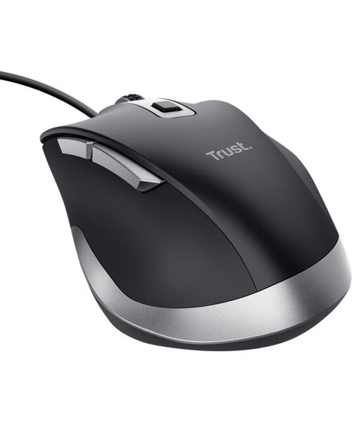 TRUST Fyda/Ergonomická/Optická/Pro praváky/5 000 DPI/Drátová USB/Černá-stříbrná