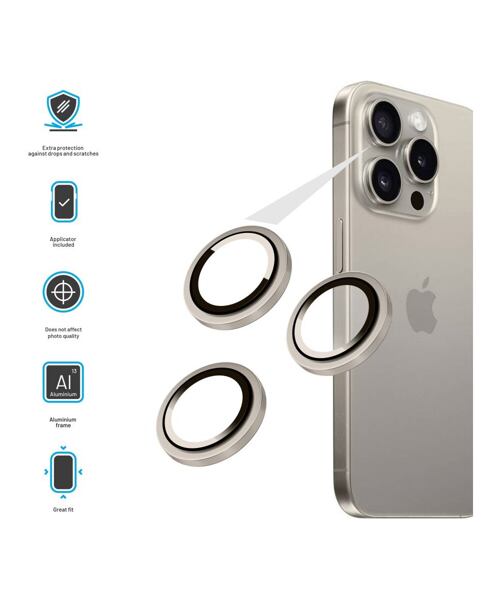 Ochranná skla čoček fotoaparátů FIXED Camera Glass pro Apple iPhone 16 Pro/16 Pro Max, přírodní tita