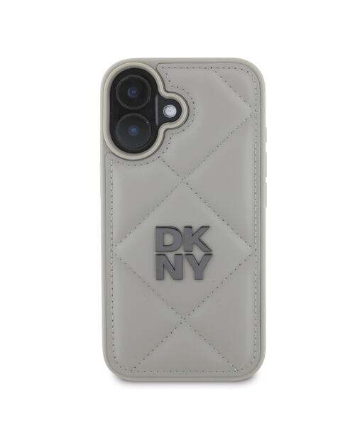 DKNY PU Leather Quilted Stack Logo Zadní Kryt pro iPhone 16 Plus Grey