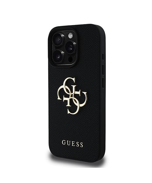 Guess PU Grained 4G Metal Logo Zadní Kryt pro iPhone 16 Pro Black