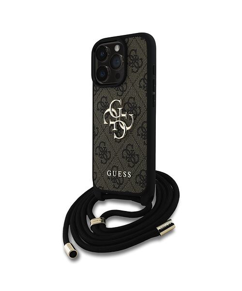 Guess PU 4G Metal Logo Crossbody Popruh Zadní Kryt pro iPhone 16 Pro Brown
