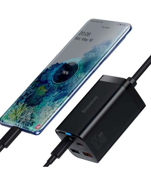 Baseus rychlonabíječka do sítě GaN3 Pro, 2x USB-C, 2x USB 65W černá